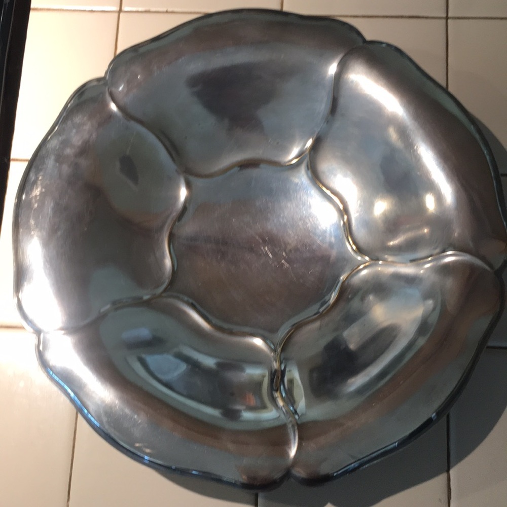 Footed silver plate bowl tray